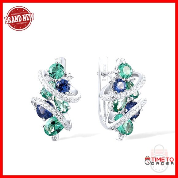 925 Sterling Silver Twist Dangle Drop Earrings with Cubic Zirconia